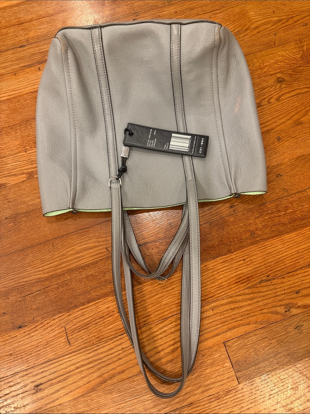 Marc Jacobs Gray Leather Tote with Lime Trim use good condition